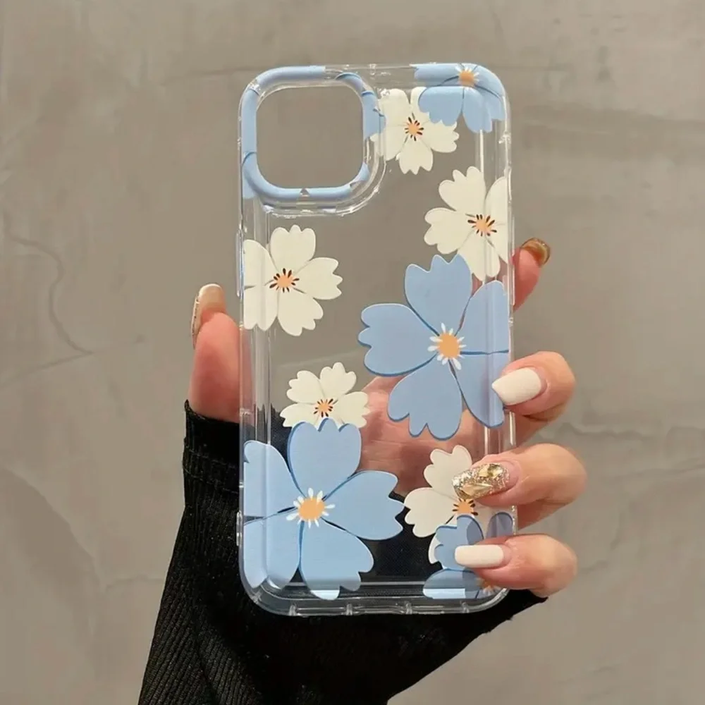 iPhone Phone Case Blue & White  Floral Transparent Case - Picture 2 of 5